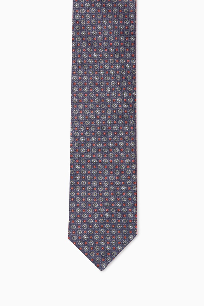

Geometric Floral Silk Tie, Blue