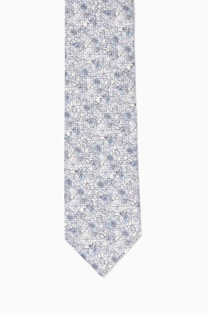 Floral Print Silk Tie, Blue