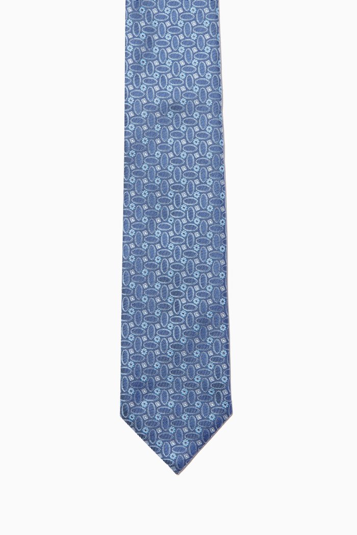 

Geometric Oval Print Silk Tie, Blue