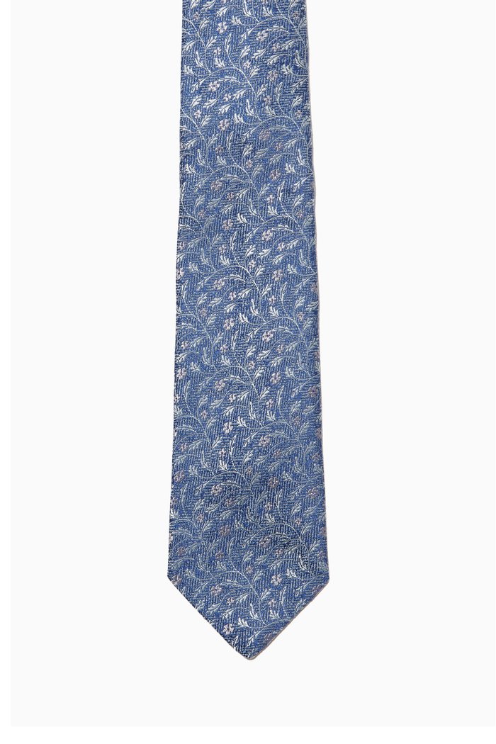 

Floral Print Silk Tie, Blue