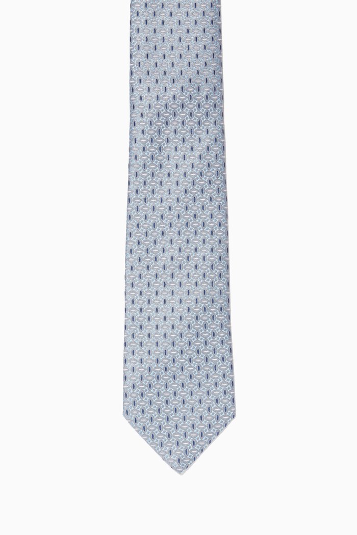 Geometric Print Silk Tie, Blue