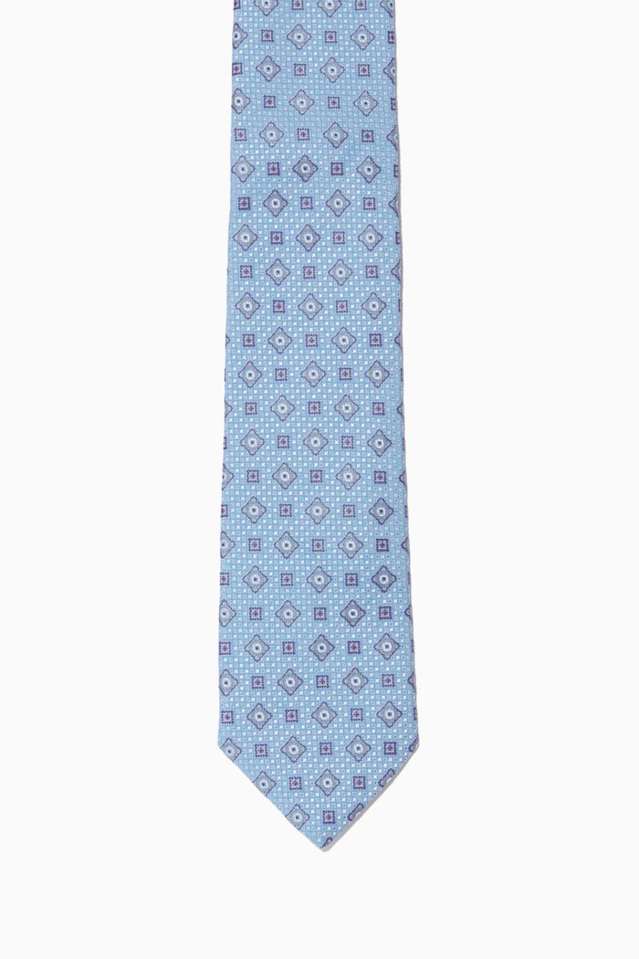 

Geometric Square Print Silk Tie, Blue