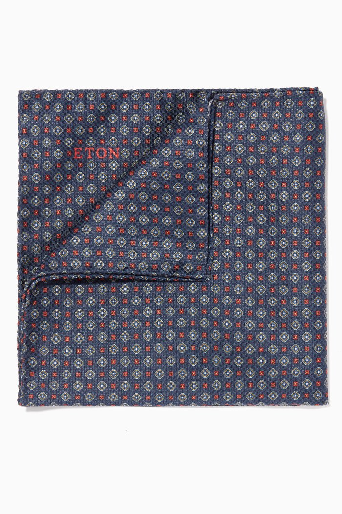 

Geometric Floral Silk Pocket Square, Blue