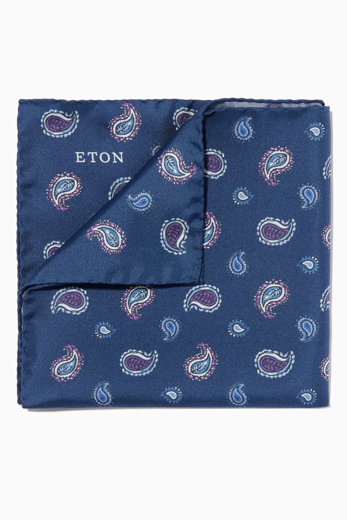 

Paisley Print Silk Pocket Square, Blue