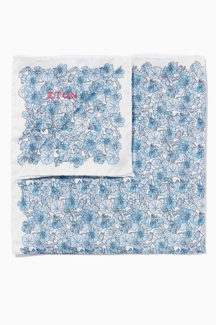 

Floral Print Pocket Square, Blue