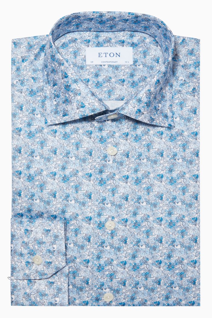 

Floral Cotton Twill Contemporary Fit Shirt, Blue