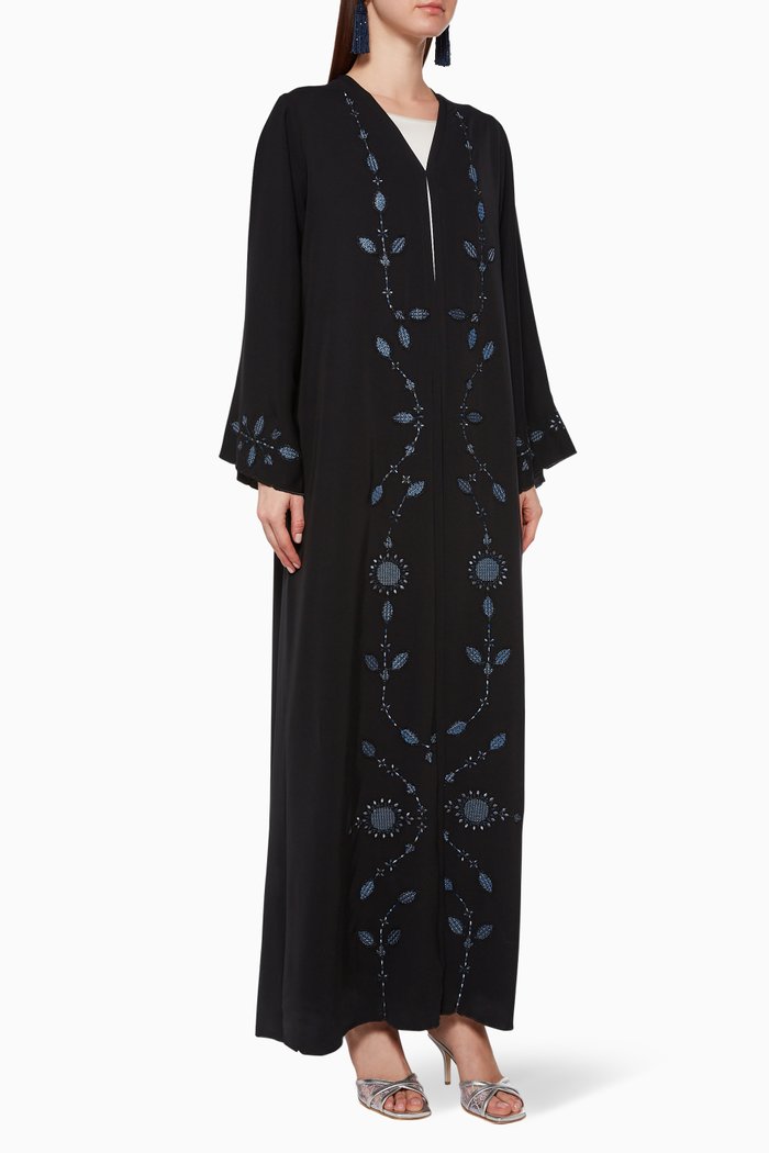 

Embroidered Floral Abaya, Black