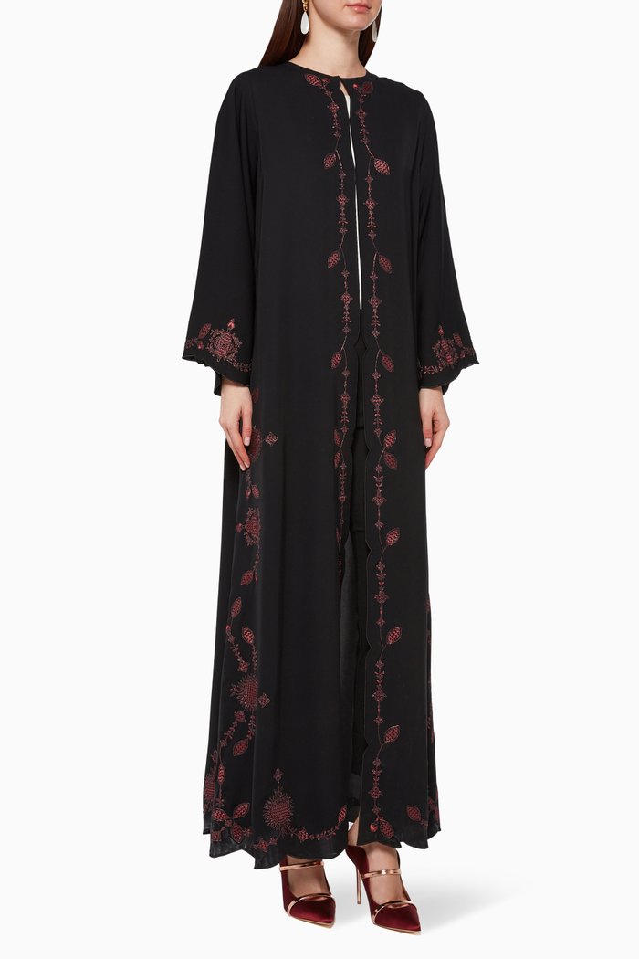 

Embroidered Floral Abaya, Black