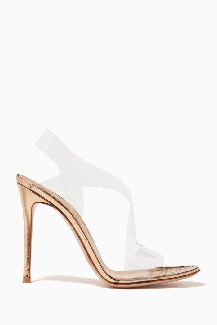 

Metropolis 115 Sandals in Metallic Croc Embossed Leather, Gold