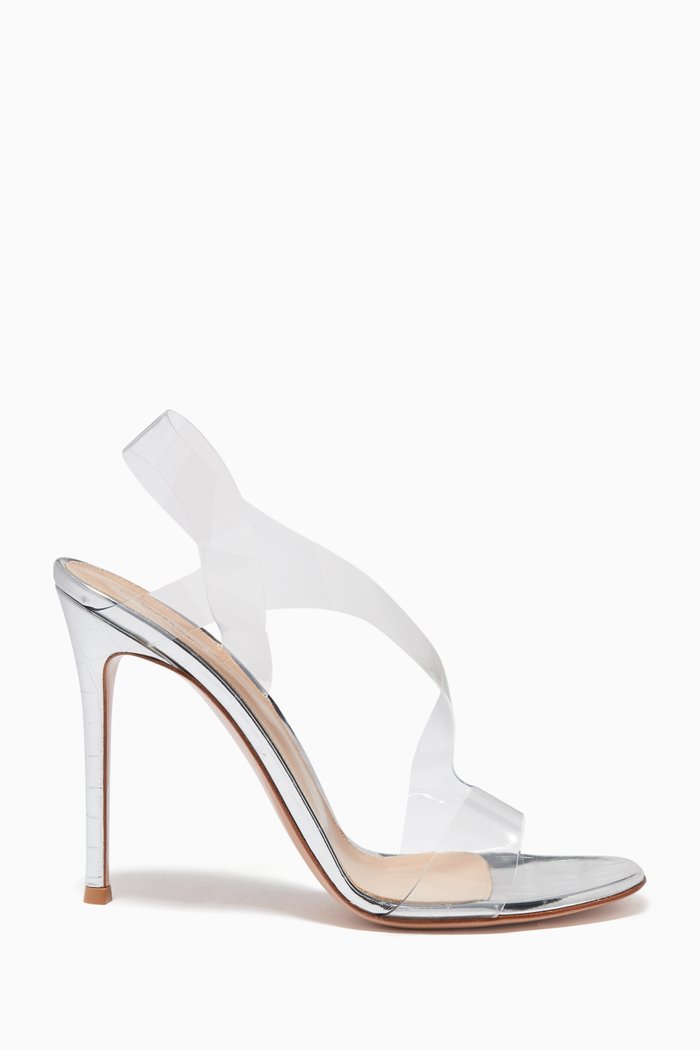 

Metropolis 115 Sandals in Metallic Croc Embossed Leather, Silver
