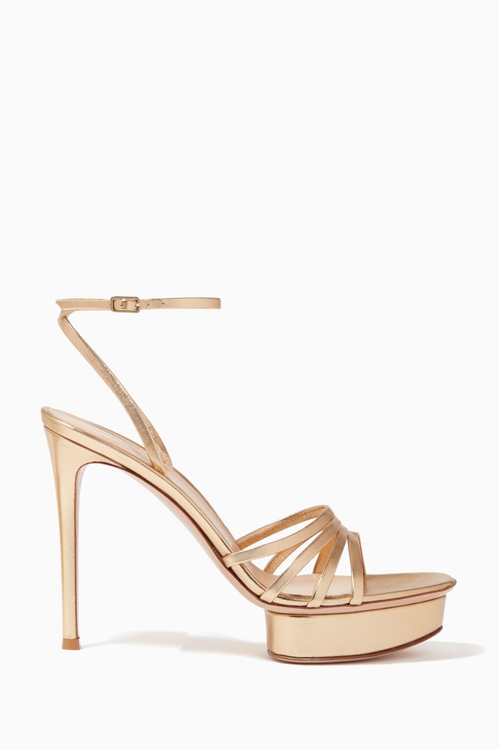 

Platform 85 Sandals in Metallic Leather, Gold