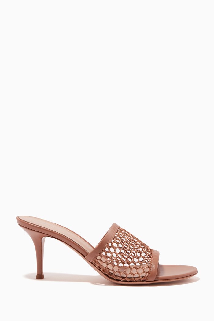 

Helena 70 Mule Sandals in Fishnet Mesh, Neutral