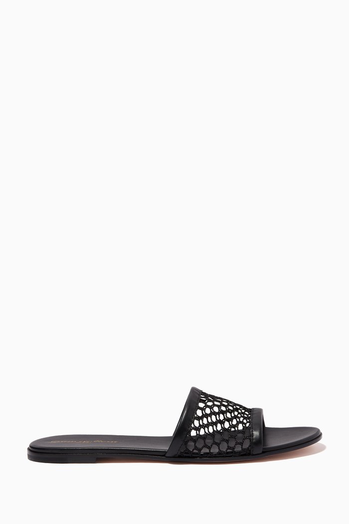 

Helena Flat Sandals in Fishnet Mesh, Black