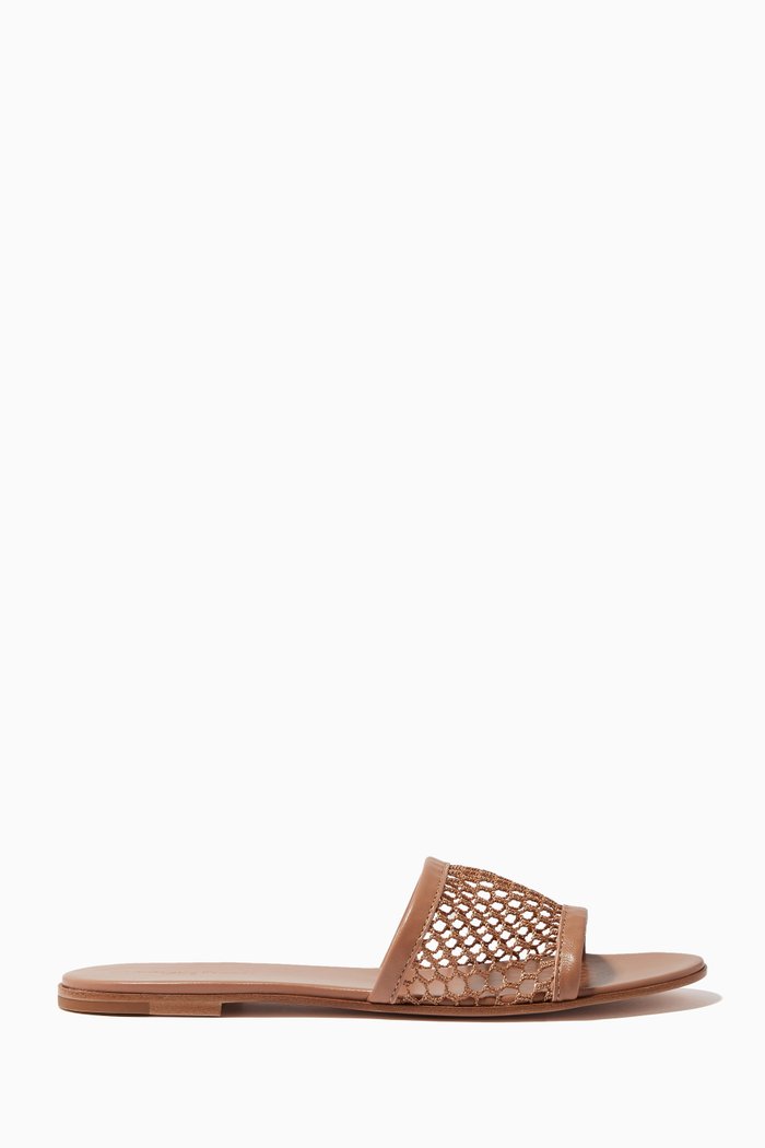 

Helena Flat Sandals in Fishnet Mesh, Neutral