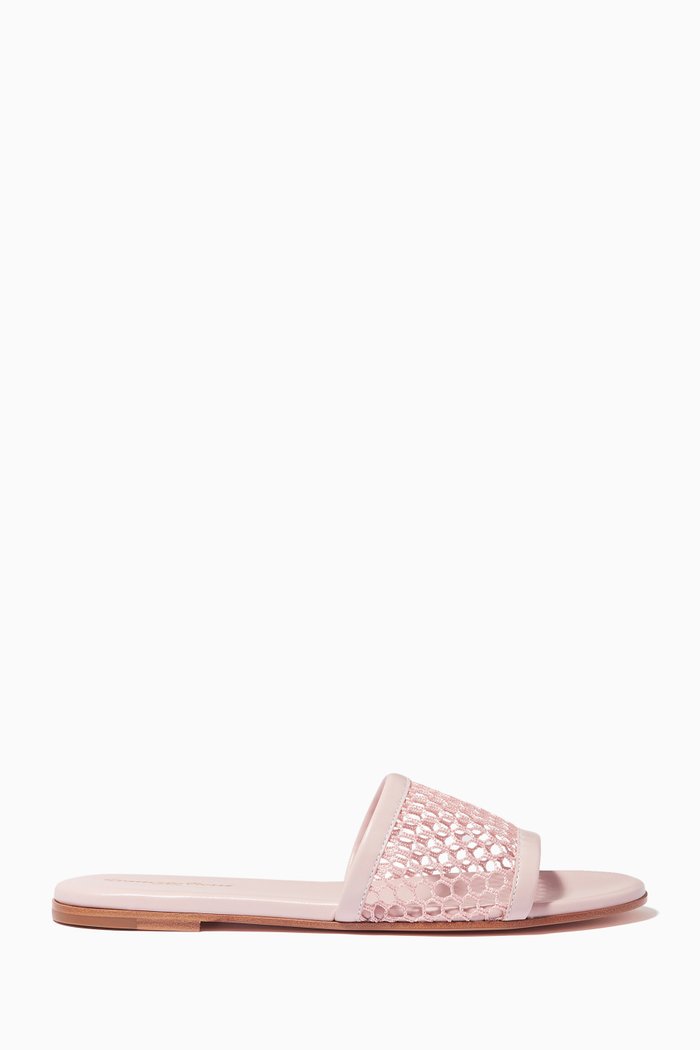 

Helena Flat Sandals in Fishnet Mesh, Pink