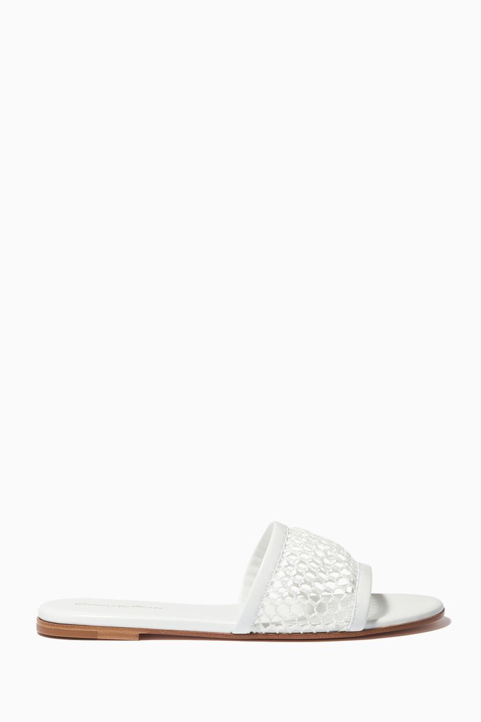 

Helena Flat Sandals in Fishnet Mesh, White