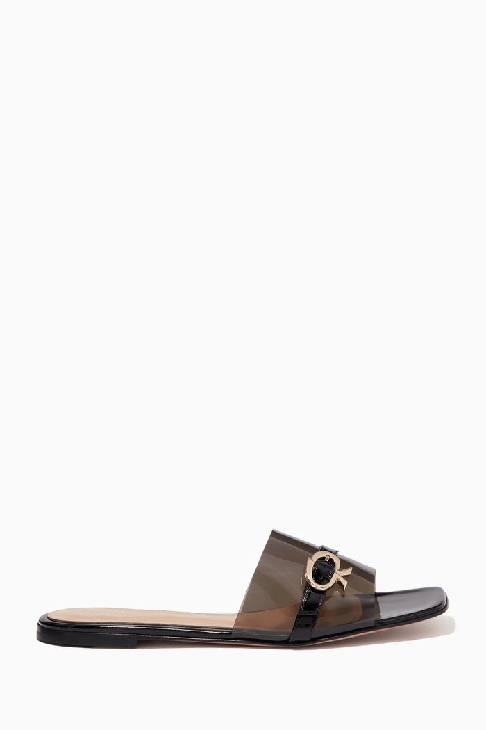 

Gemini Flat Sandals in Patent Leather, Black