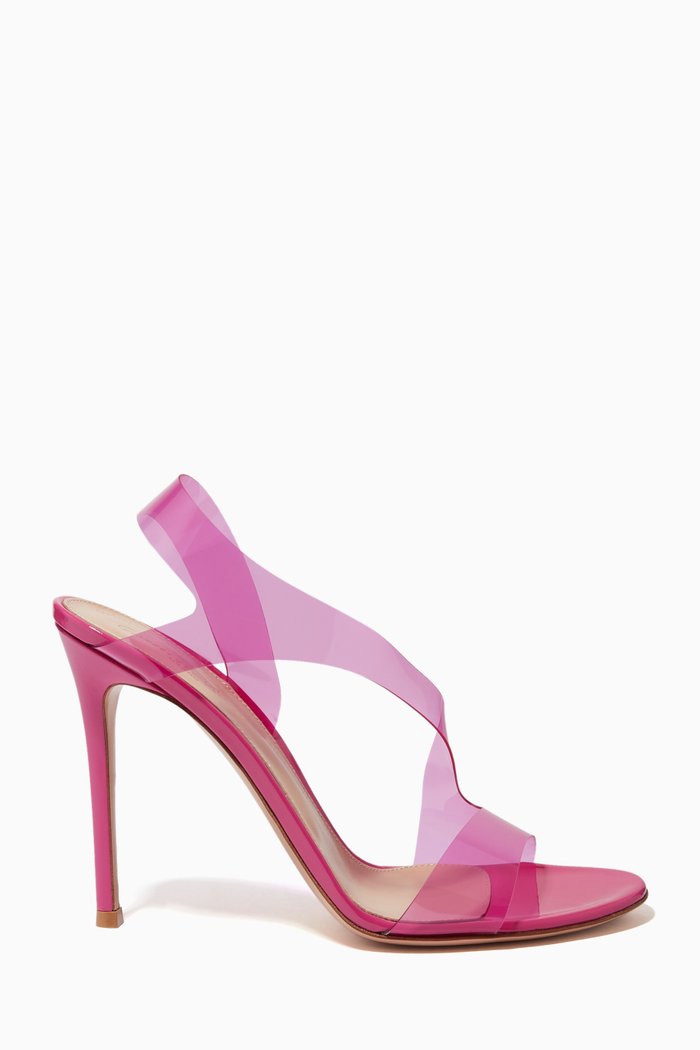 Metropolis 105 Asymmetric Sandals in Plexi & Leather, Pink