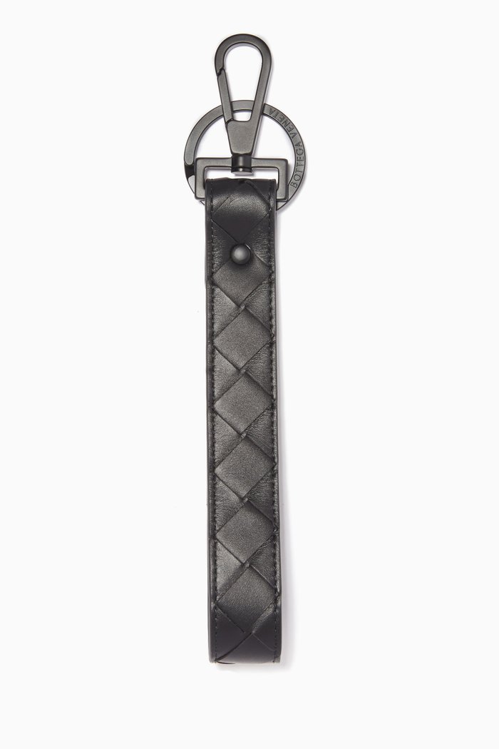 

Intrecciato Leather Key Ring, Black