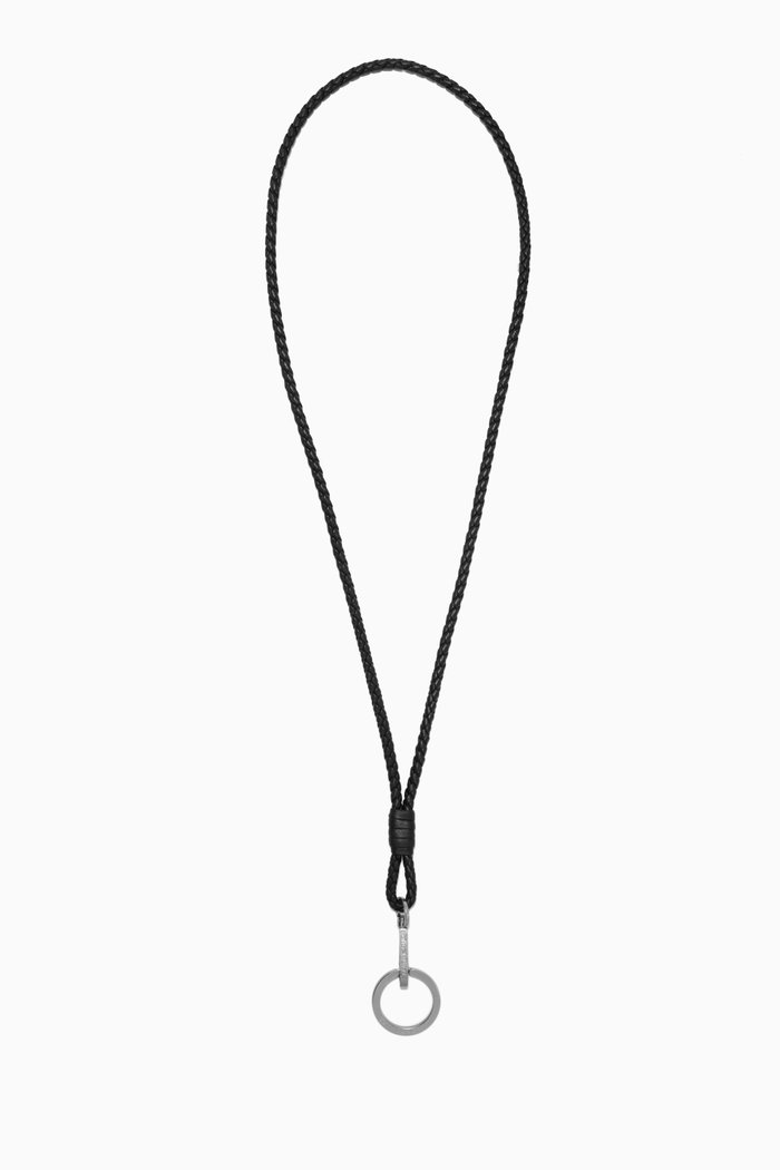 Intrecciato Leather Keyring Strap, Black