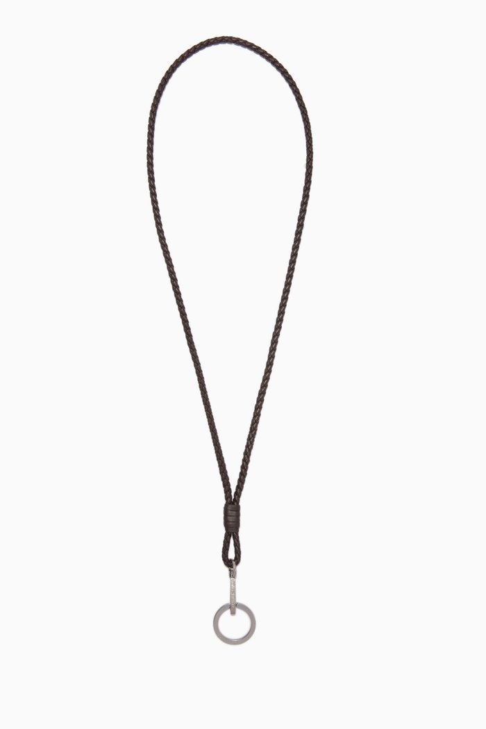 

Intrecciato Leather Keyring Strap, Brown