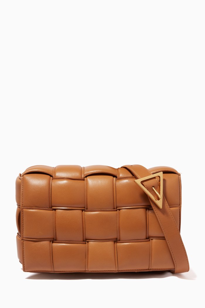 

Padded Leather Cassette Bag, Brown