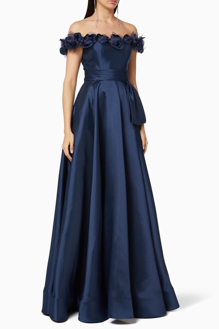 

Satin Floral Gown, Blue