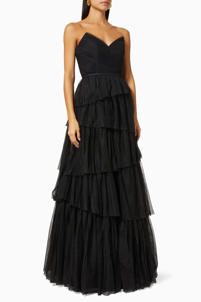 Tiered Gown in Tulle, Black
