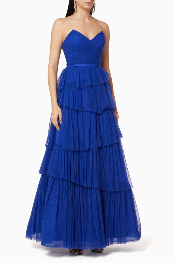 

Tiered Tulle Gown, Blue
