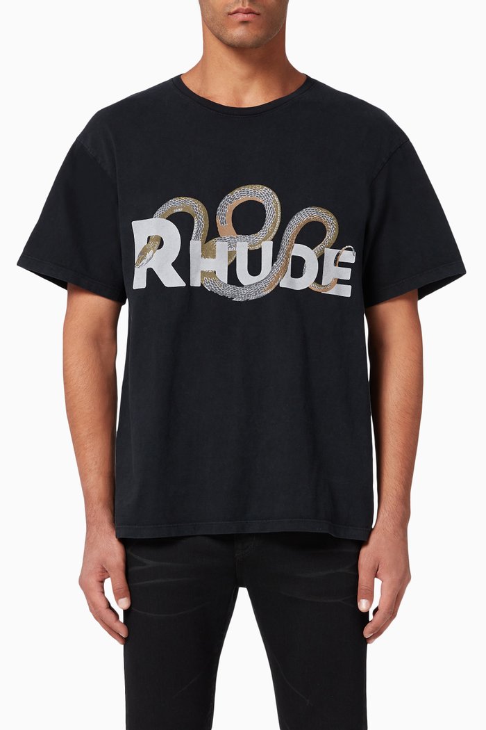 Snake Logo Cotton T-Shirt, Black