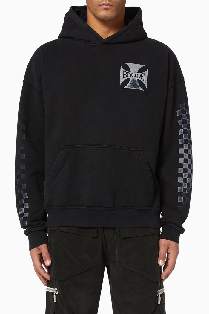 

Classic Checkers Cotton Hoodie, Black