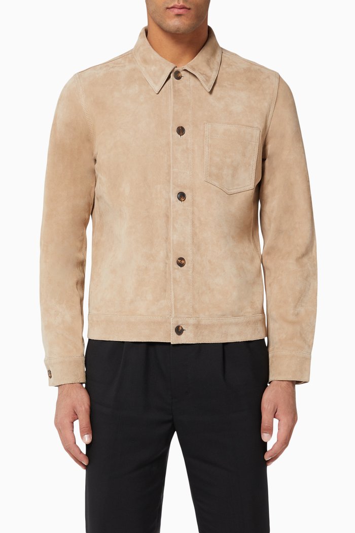 

Suede Buttoned Overshirt, Neutral