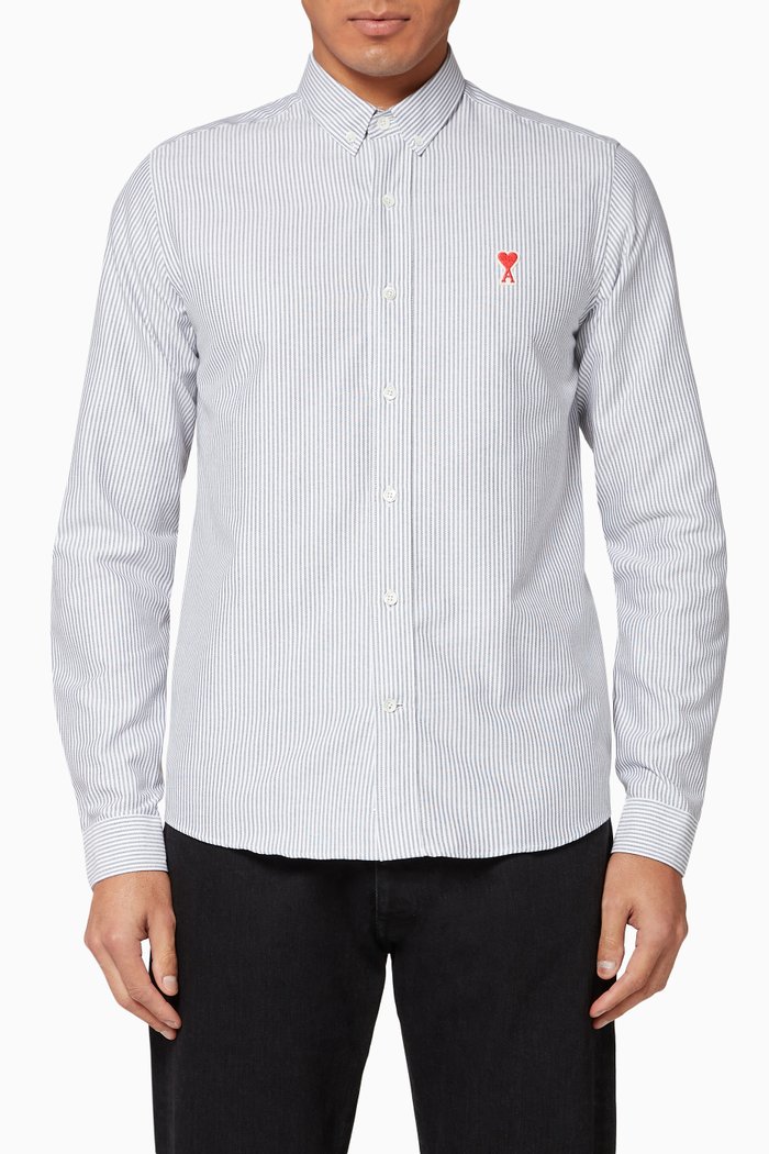 

Striped Cotton Shirt, Grey