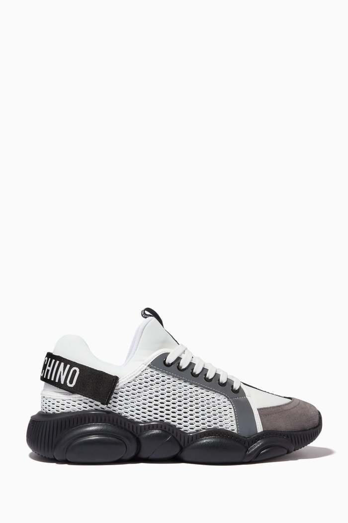 

Teddy Logo Strap Sneakers in Calfskin & Mesh, White