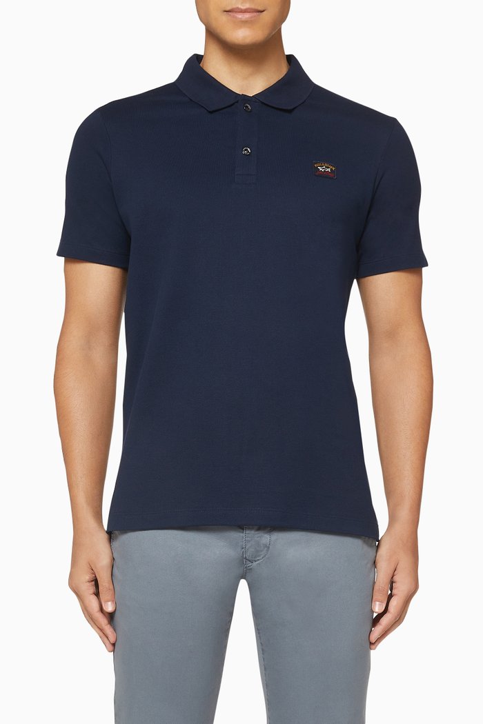 

Logo Plaque Pique Polo Shirt, Blue