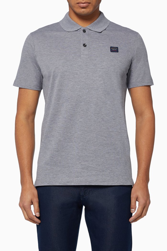 

Logo Plaque Pique Polo Shirt, Grey