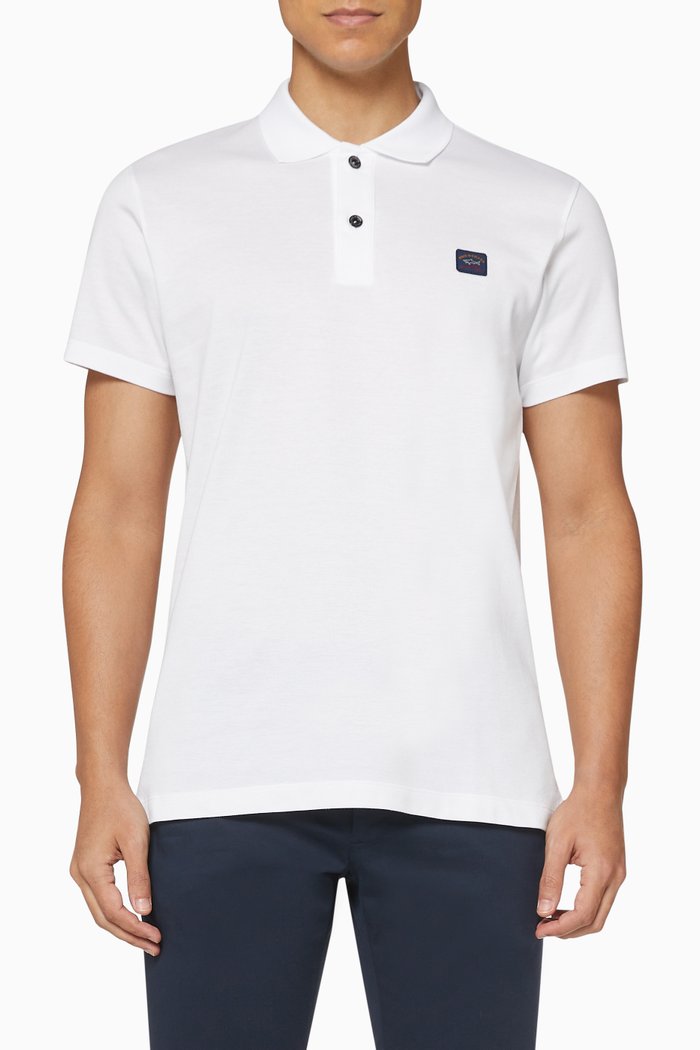 

Logo Plaque Pique Polo Shirt, White