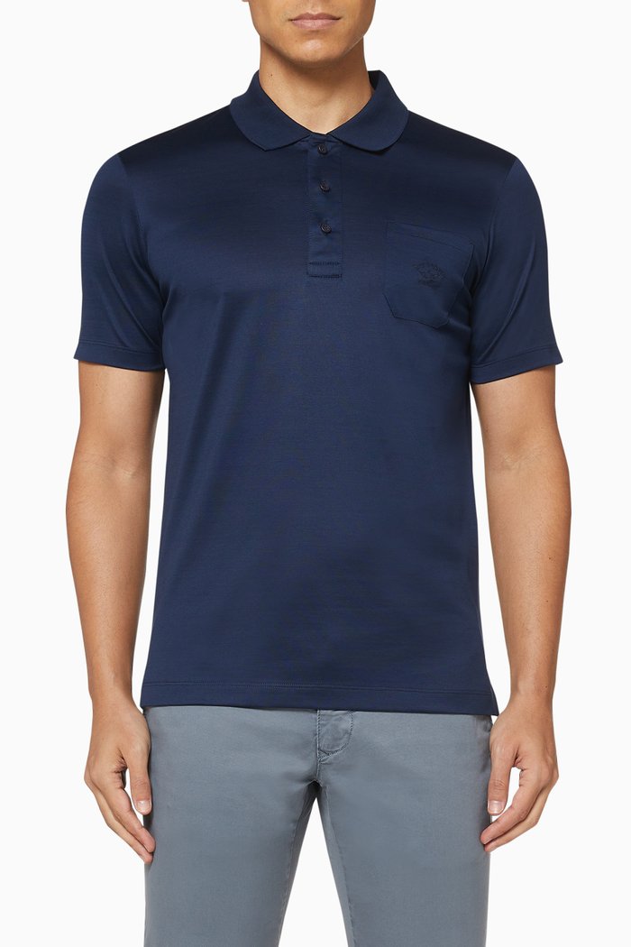 

Embroidered Pocket Pique Cotton Polo T-Shirt, Blue