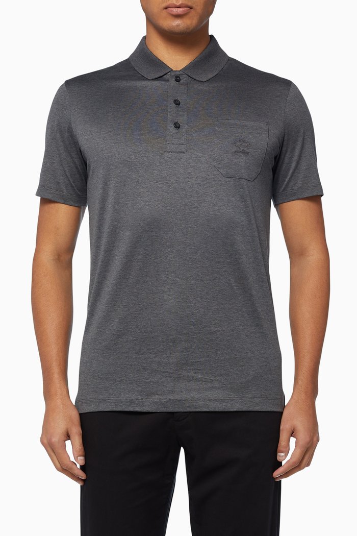 

Embroidered Pocket Pique Cotton Polo T-Shirt, Grey
