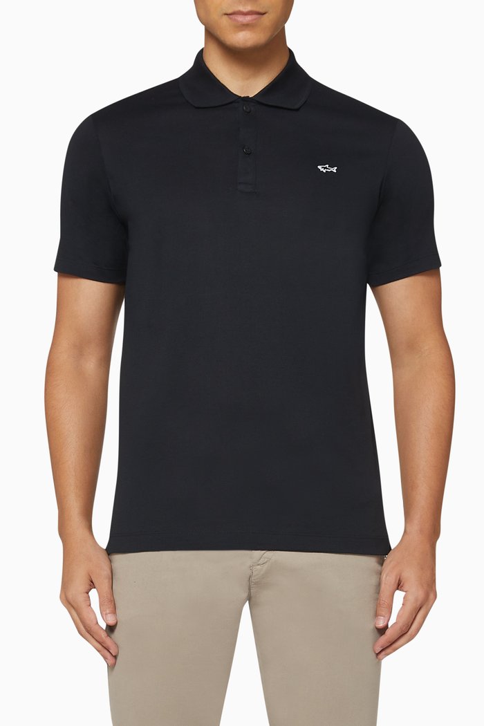 

Shark Badge Pique Cotton Polo T-Shirt, Black