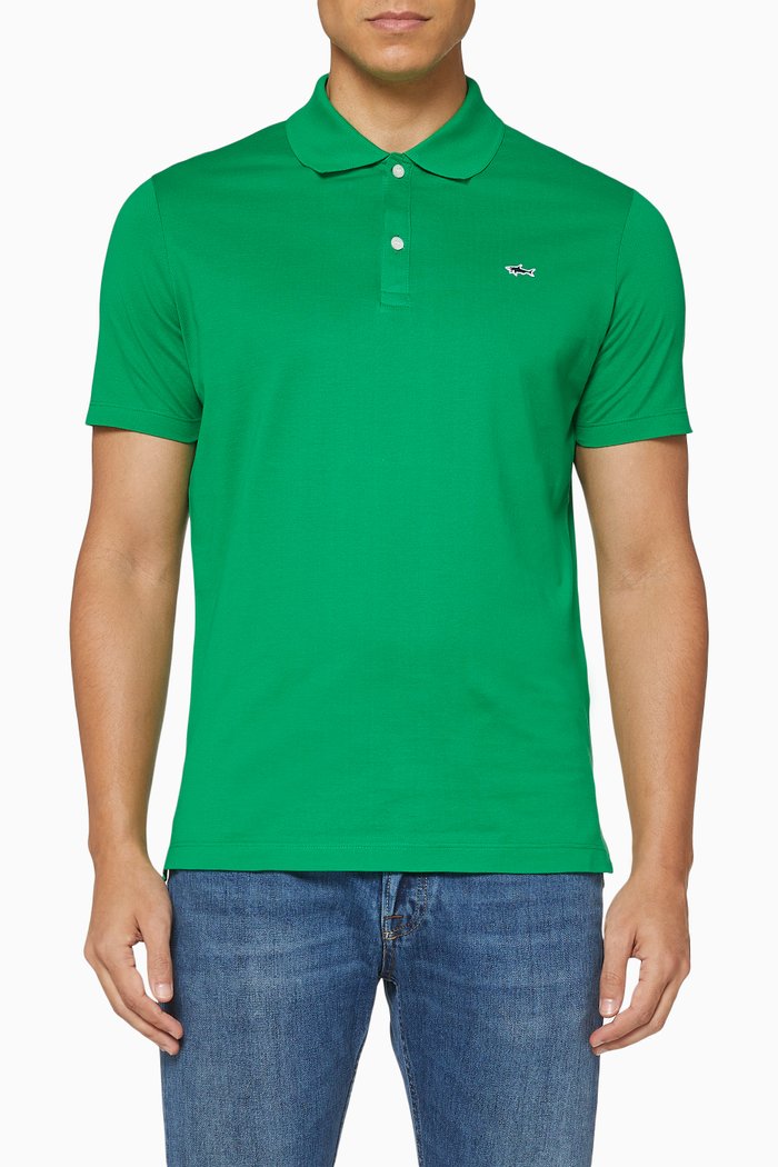 

Shark Badge Pique Cotton Polo T-Shirt, Green