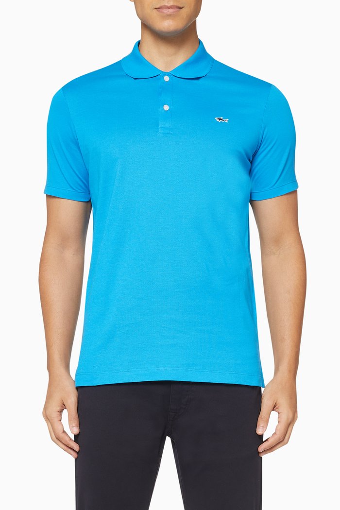 

Shark Badge Pique Cotton Polo T-Shirt, Blue