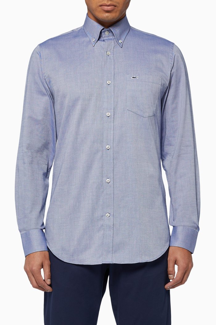 

Embroidered Shark Oxford Cotton Shirt, Blue