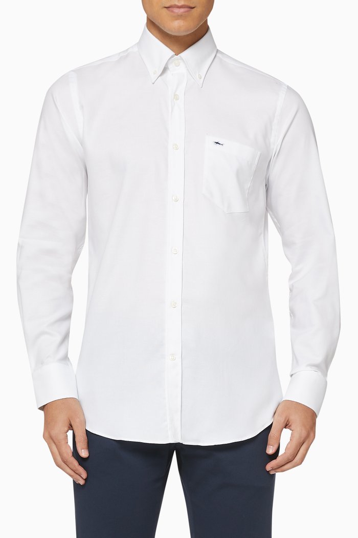 

Embroidered Shark Oxford Cotton Shirt, White