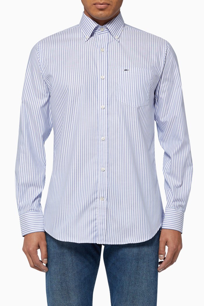 

Striped Oxford Cotton Shirt, White