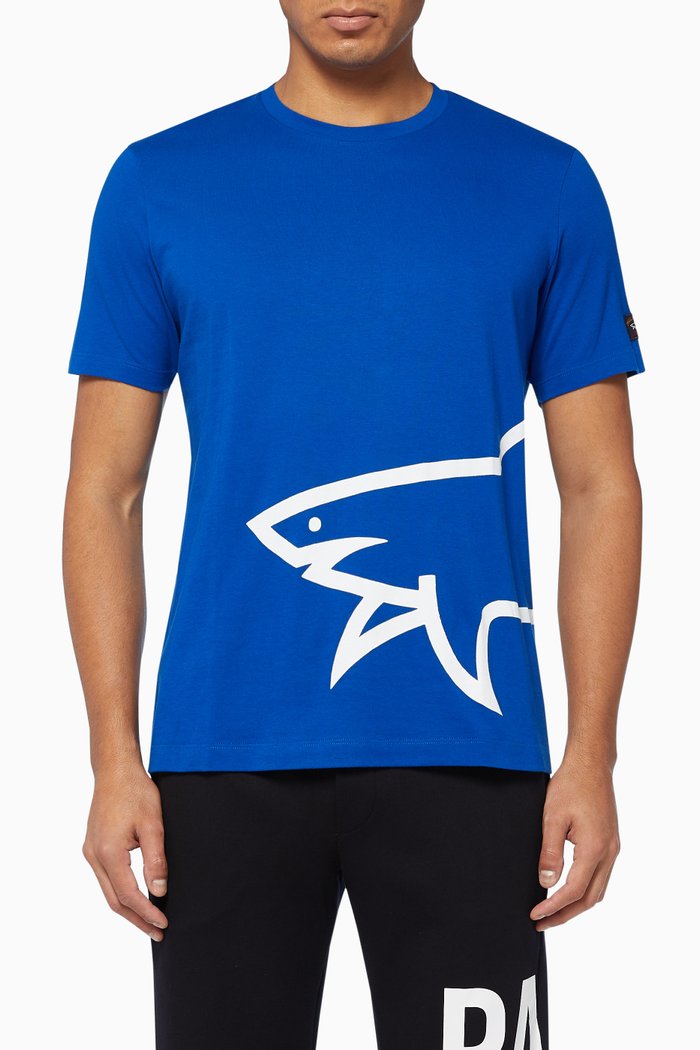 

Printed Shark Logo Cotton T-Shirt, Blue