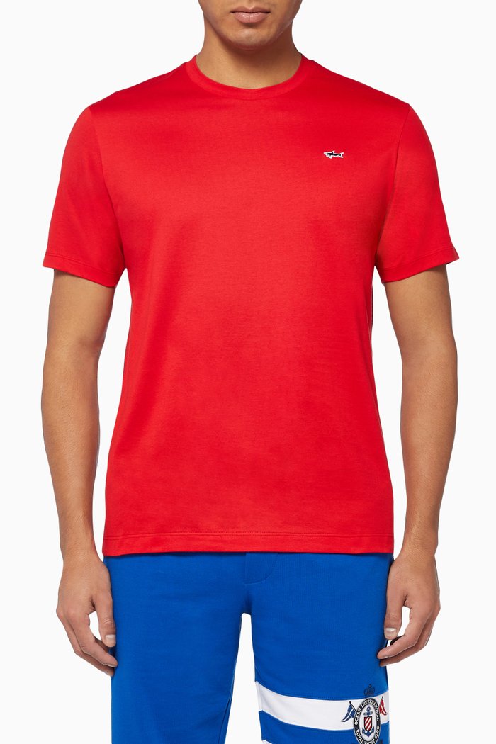 

Shark Embroidery Organic Cotton T-Shirt, Red