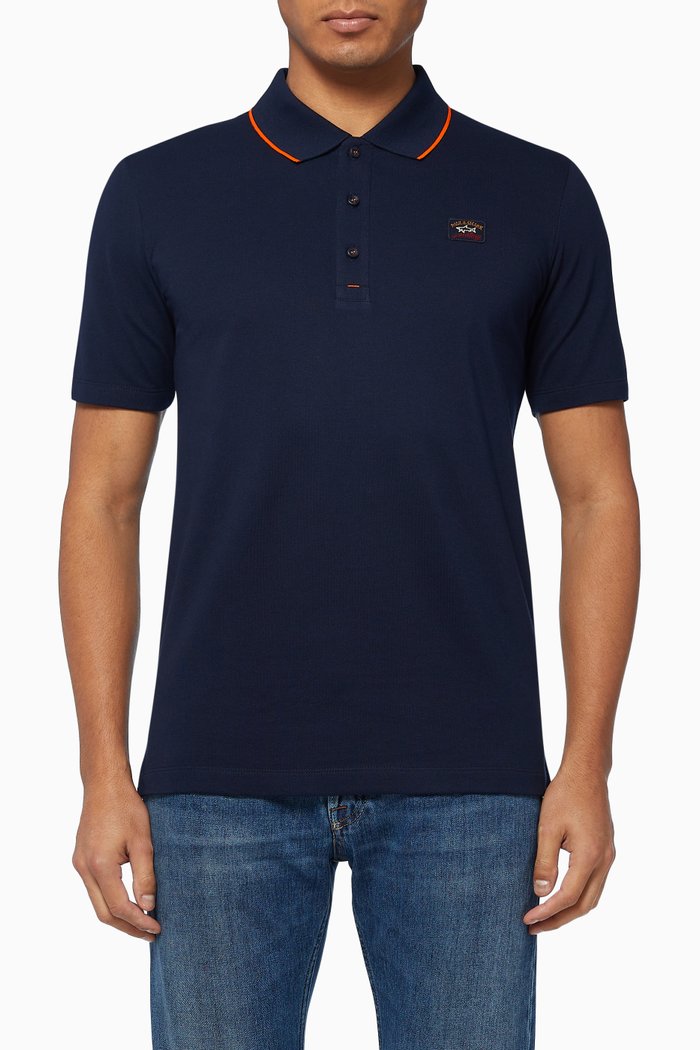 

Contrast-Trims Logo Cotton Jersey Polo Shirt, Blue