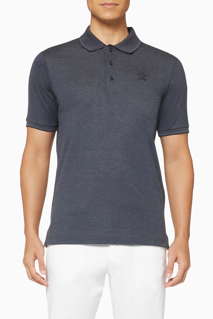 Logo Embroidered Pique Cotton Polo T-Shirt, Grey