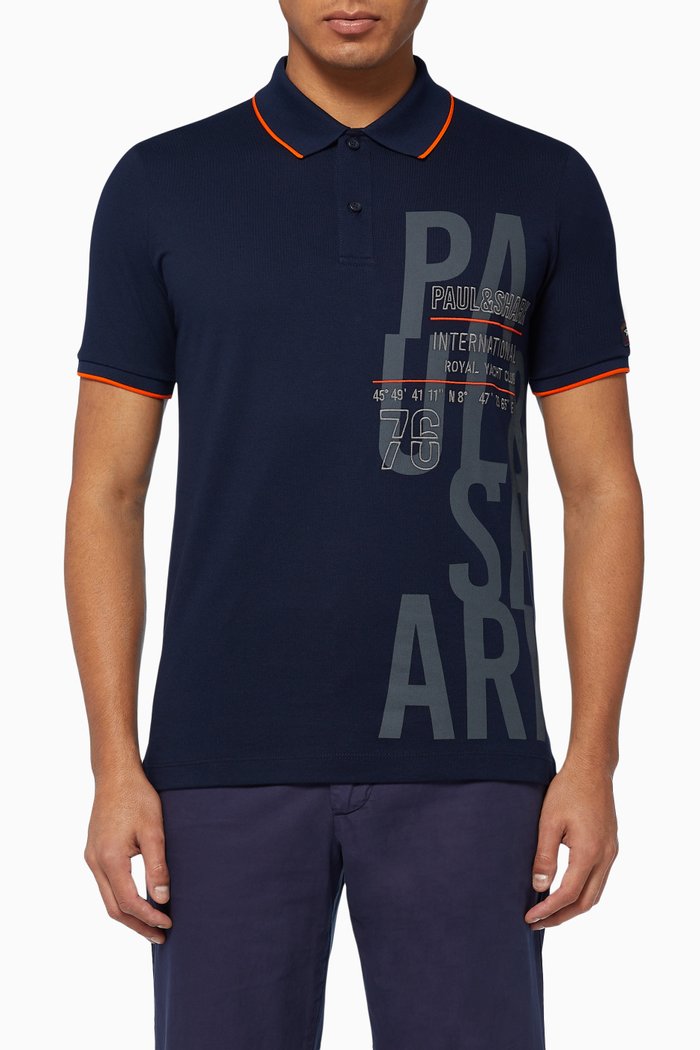 Contrast-Piping Pique Cotton Polo T-Shirt, Blue